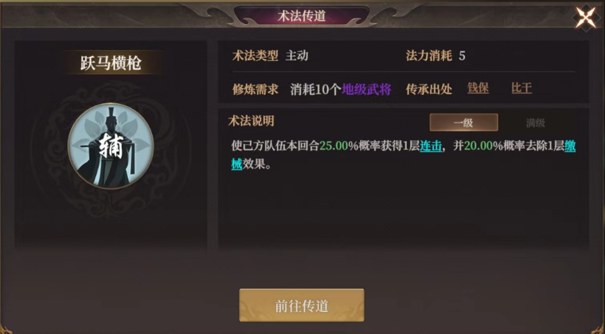 躍馬橫槍術法效果示意圖
