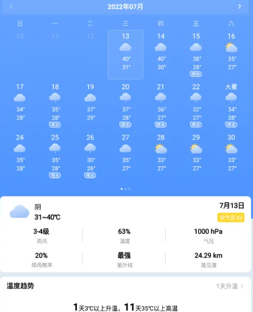 圖2:10日天氣界面